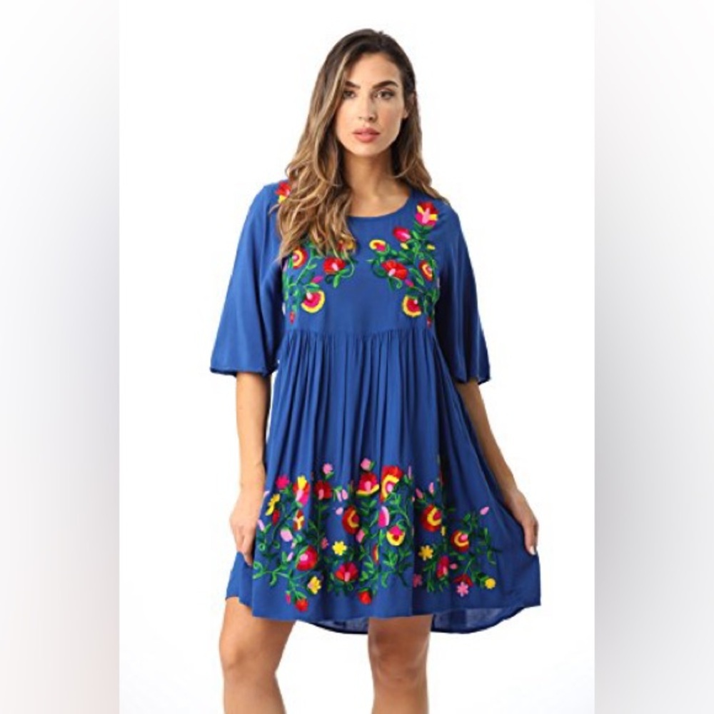 Riviera Blue Midi Sundress with Dolman Sleeves